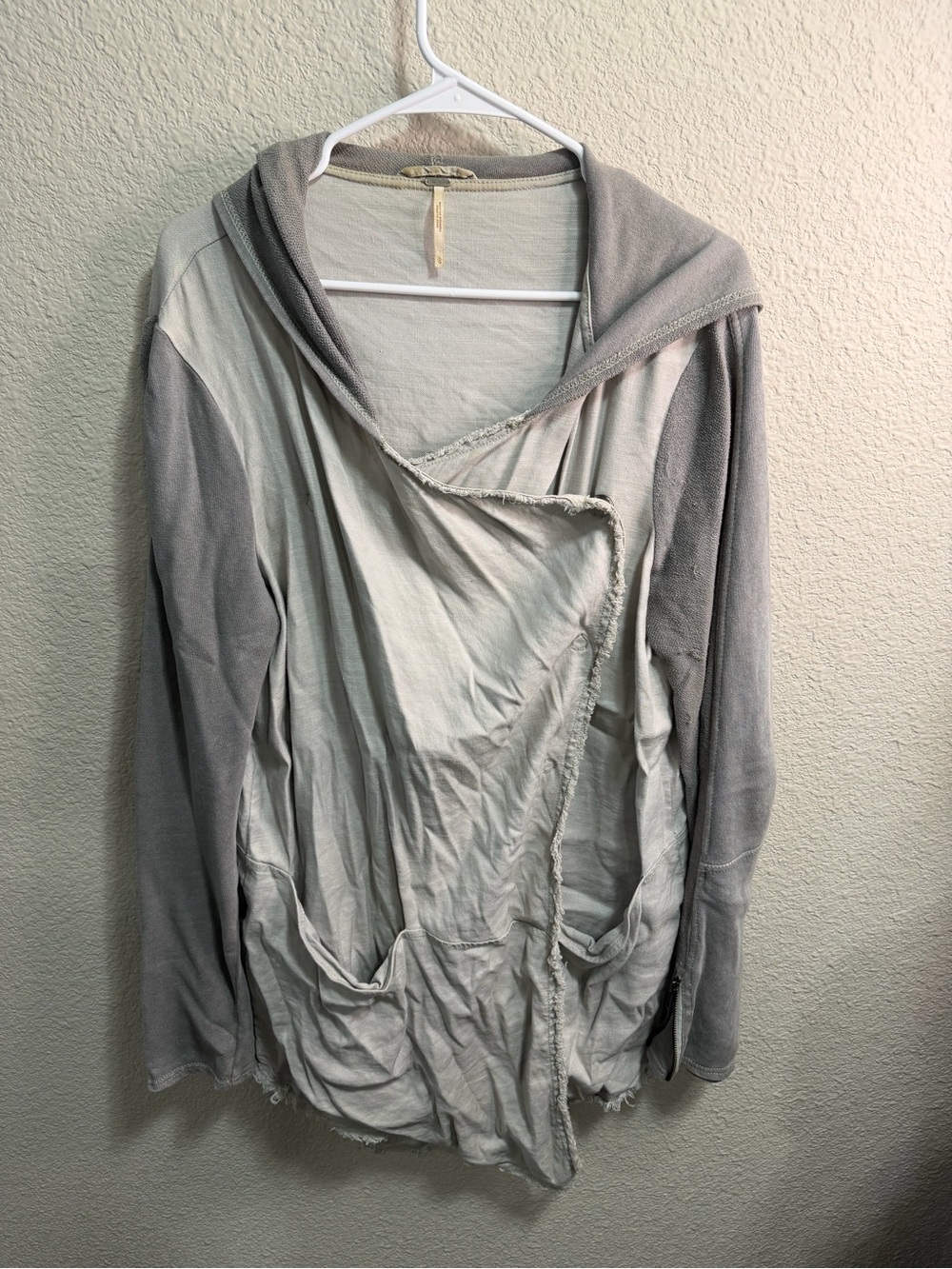 Free People Light Gray Hooded Open-Front Cardigan